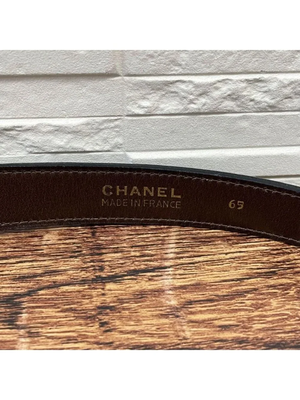 Chanel Leather Belt Double CC Logo Gold Brown